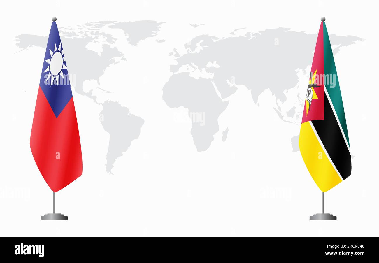 Taiwan et Mozambique drapeaux pour réunion officielle sur fond de carte du monde. Illustration de Vecteur