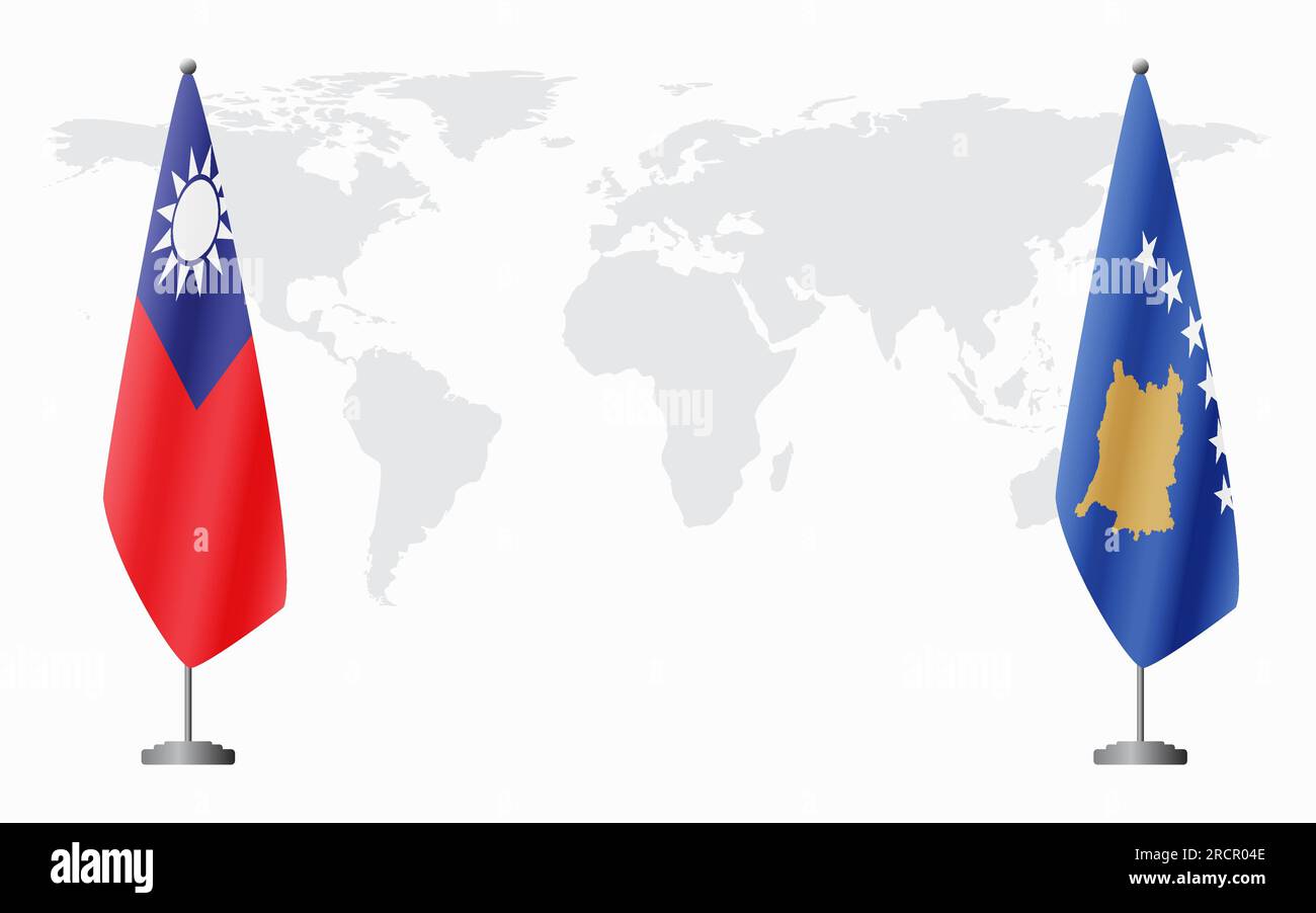 Taiwan et Kosovo drapeaux pour réunion officielle sur fond de carte du monde. Illustration de Vecteur