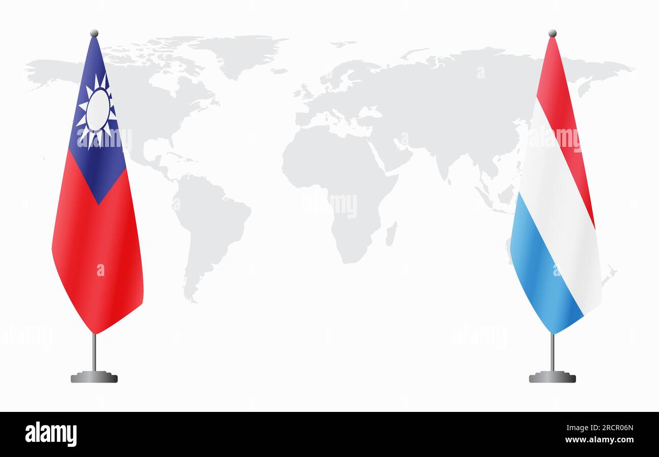 Taiwan et Luxembourg drapeaux pour réunion officielle sur fond de carte du monde. Illustration de Vecteur