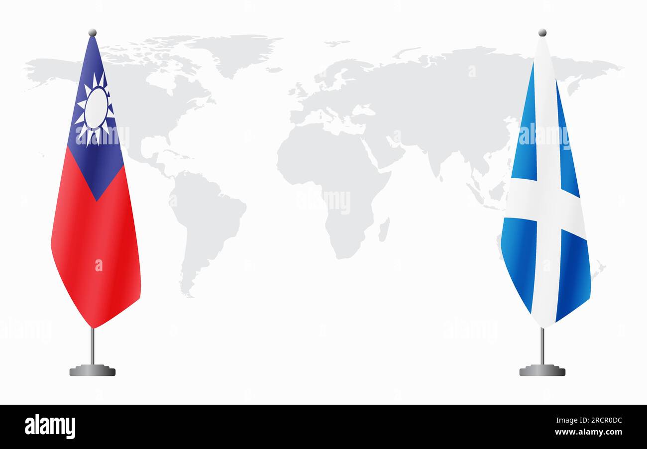 Taiwan et l'Écosse drapeaux pour la réunion officielle sur fond de carte du monde. Illustration de Vecteur