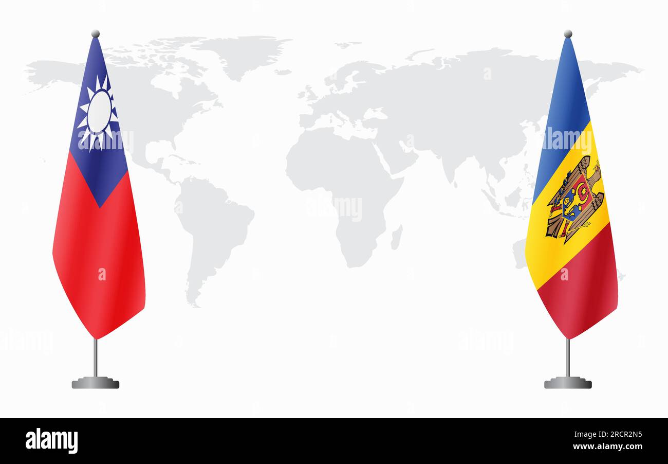 Taiwan et Moldova drapeaux pour réunion officielle sur fond de carte du monde. Illustration de Vecteur