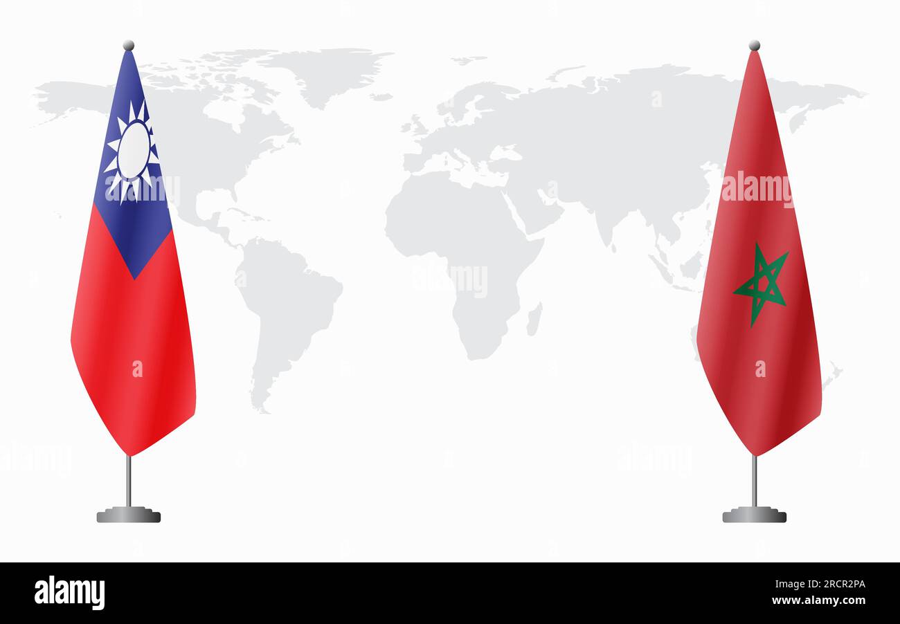 Taiwan et Maroc drapeaux pour réunion officielle sur fond de carte du monde. Illustration de Vecteur