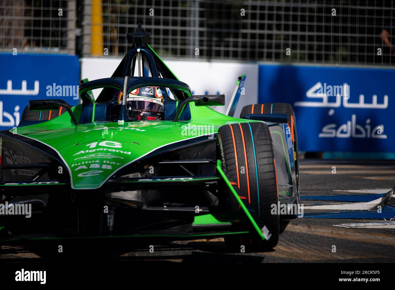 Rome, Italie 16 2023 juillet – Formule E Hankook Rome E-Prix, séance de qualification. Sebastien Buemi (16) (CHE) Envision Racing Team en action sur circuit. Crédit photo : Fabio Pagani/Alamy Live News Banque D'Images