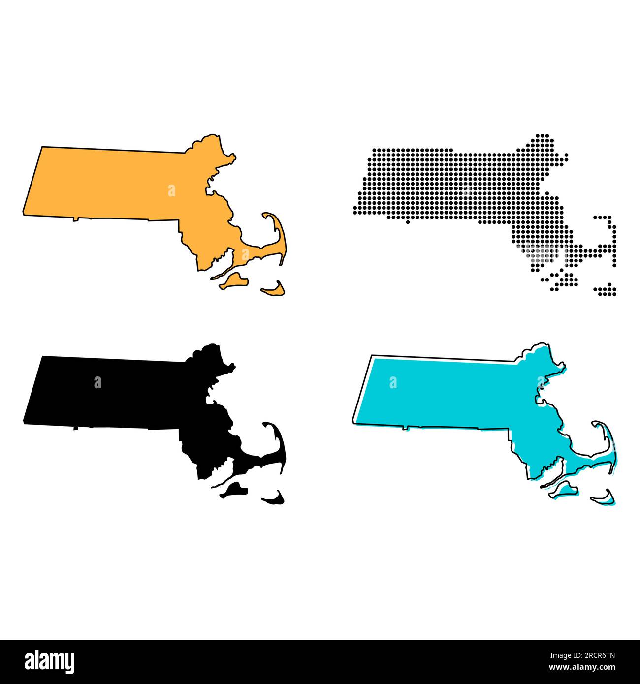 Ensemble de la carte du Massachusetts, États-unis d'amérique. Illustration vectorielle de l'icône de concept plat . Illustration de Vecteur