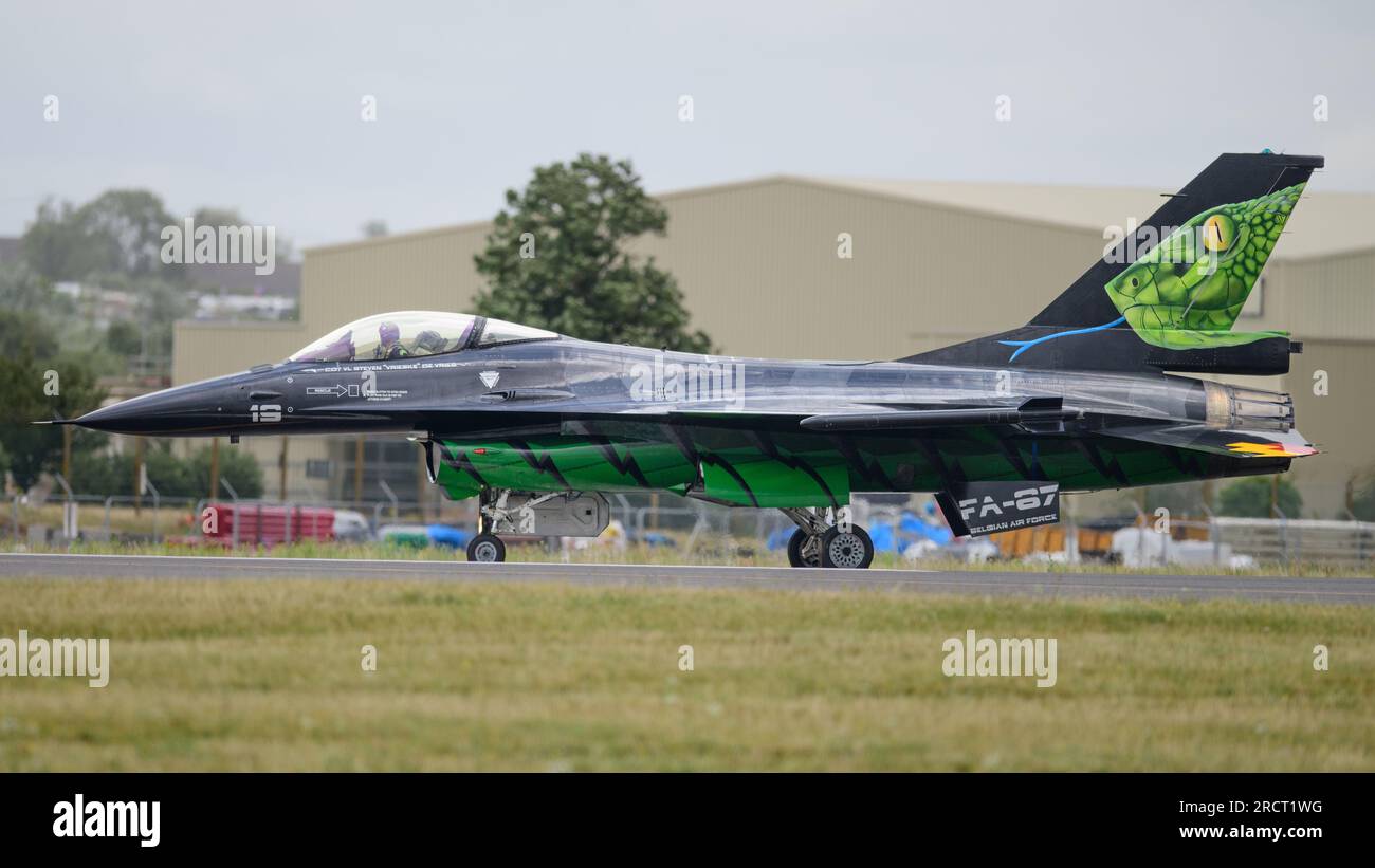 Fairford, Gloucestershire, Royaume-Uni. 15 juillet 2023 : RAF Fairford, Gloucestershire. Événement : Royal International Air Tattoo 2023 Légende : F16 - Belge photo : Mark Dunn/Alamy Live News (événements) crédit : Mark Dunn Photography/Alamy Live News Banque D'Images