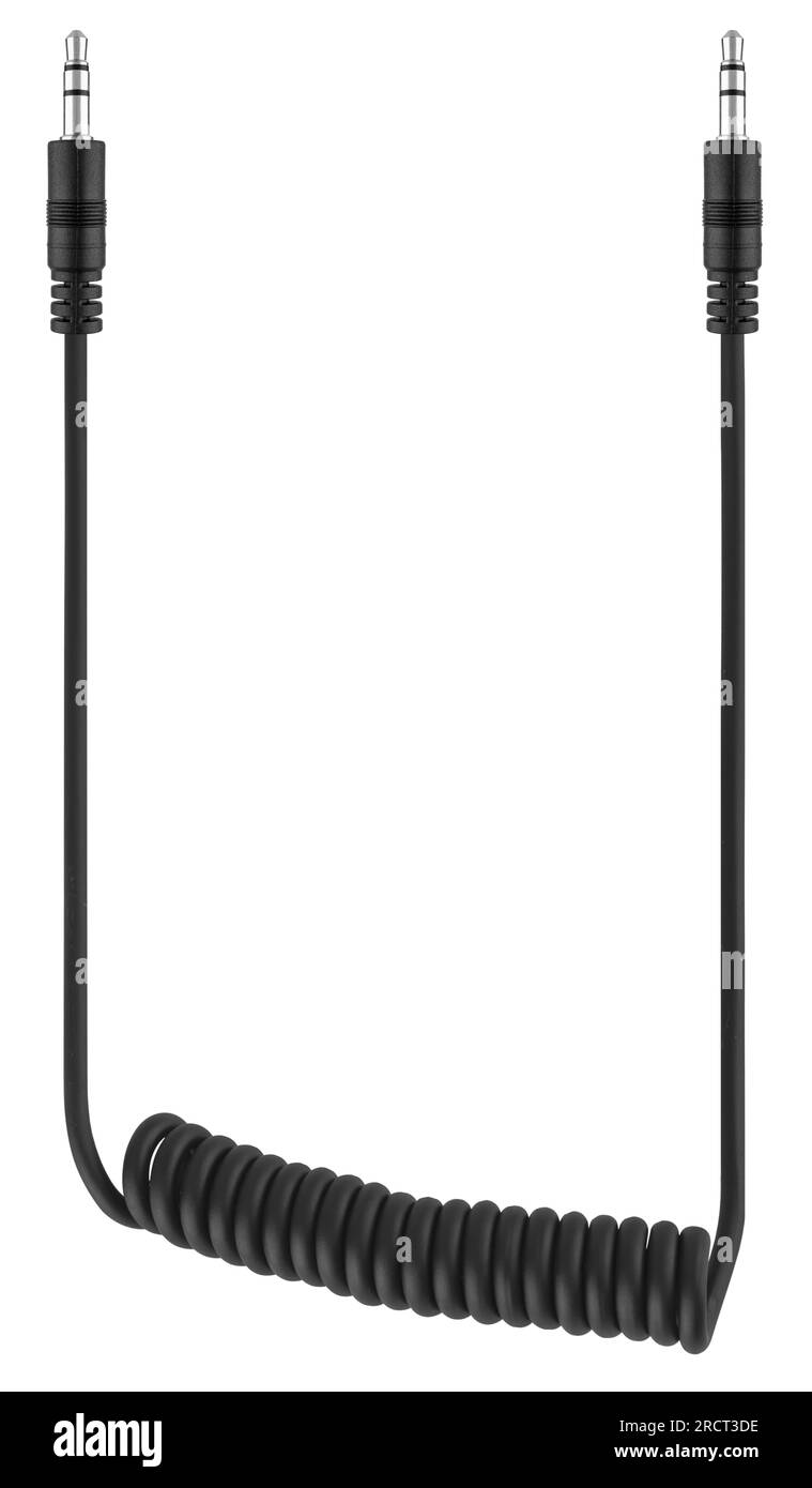 Câble avec connecteur audio 3,5 mm isolé sur fond blanc Banque D'Images