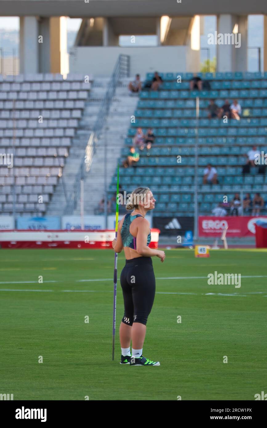 Championne d'Europe du javelot 2023, Elina Tzengko, Volos, Grèce. 8 juillet 2023 Banque D'Images