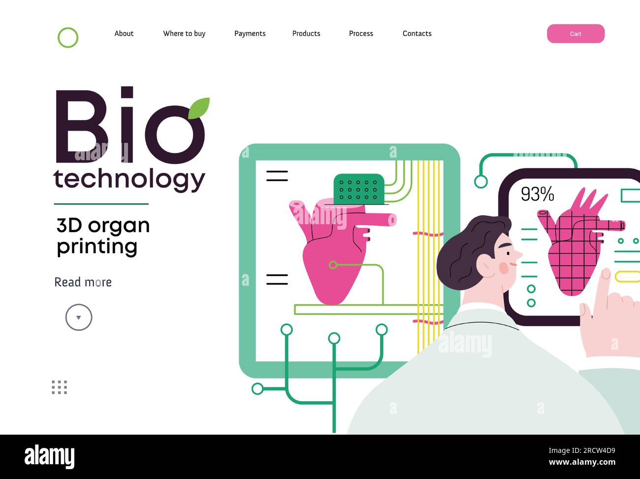 Bio Technology, 3D orgue impression - moderne vecteur plat illustration du concept d'imprimante 3D créant un coeur humain. Métaphore de la technologie dans les organes trans Illustration de Vecteur