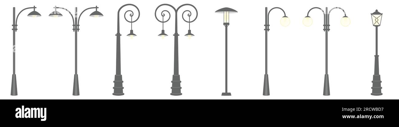 Ensemble décoratif de lanterne de rue moderne et vintage, isolé sur fond blanc. Illustration de Vecteur