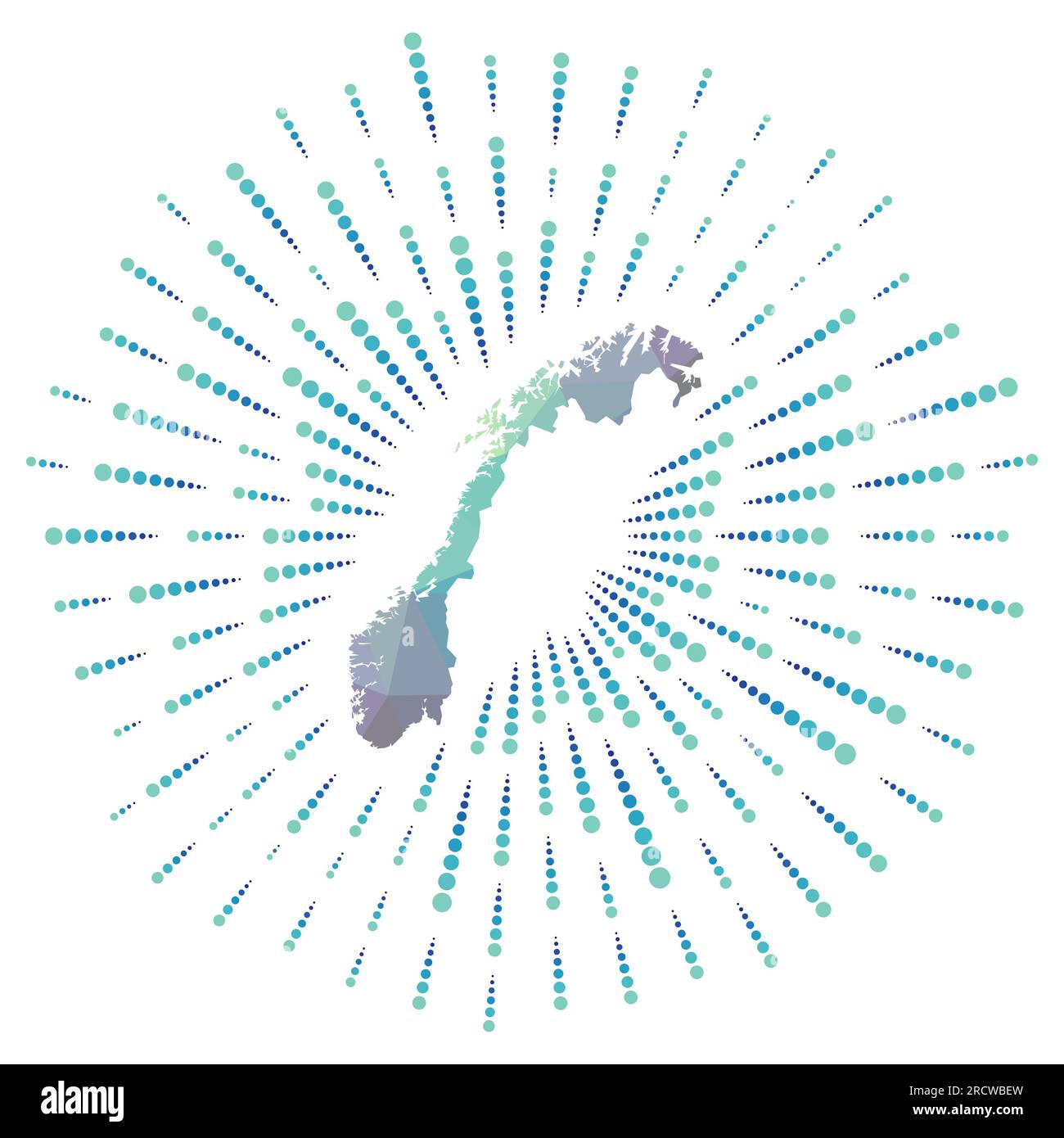 Forme de la Norvège, éclat de soleil polygonal. Carte du pays avec des rayons d'étoiles colorés. Norvège illustration en numérique, technologie, Internet, style réseau. Illustration de Vecteur