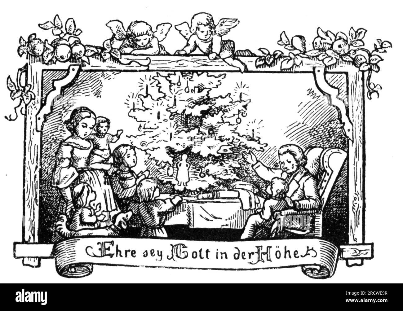 Noël, veille de Noël, famille devant le sapin de Noël, gravure sur bois, par Ludwig Richter (1803 - 1884), INFORMATIONS-AUTORISATION-DROITS-SUPPLÉMENTAIRES-NON-DISPONIBLES Banque D'Images