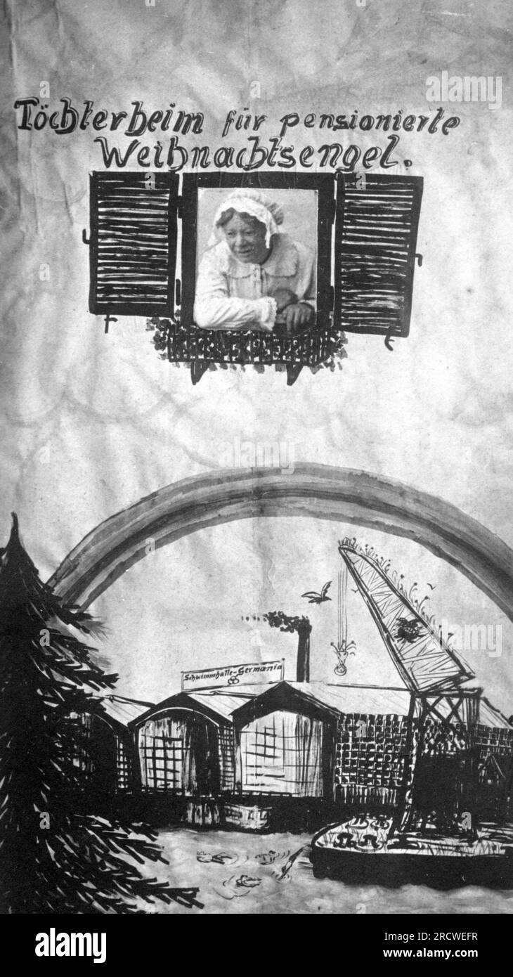 Noël, carte de voeux, carte de voeux en souvenir de la célébration de Noël aux chantiers navals de Germania, INFORMATIONS-AUTORISATION-DROITS-SUPPLÉMENTAIRES-NON-DISPONIBLES Banque D'Images