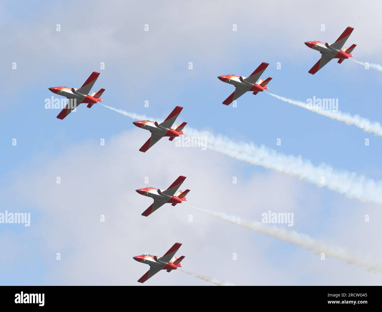 Fairford, Royaume-Uni. 15 juillet 2023. L'équipe espagnole Patrulla Aguila Display a atterri à la RAF Fairford pour le riat 2023 Air Show. Banque D'Images