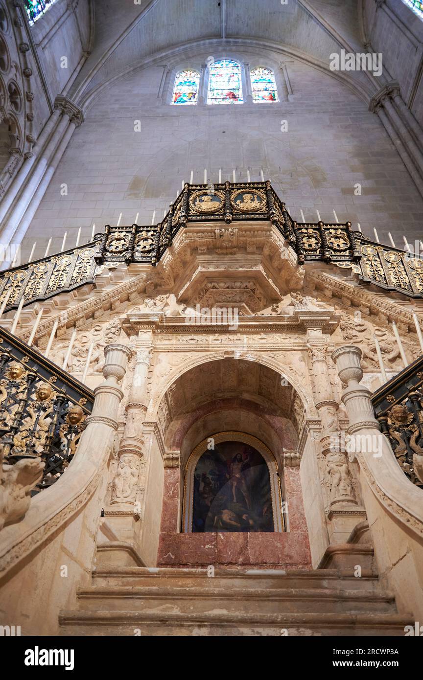 Célèbre escalier doré à la cathédrale de Burgos Banque D'Images