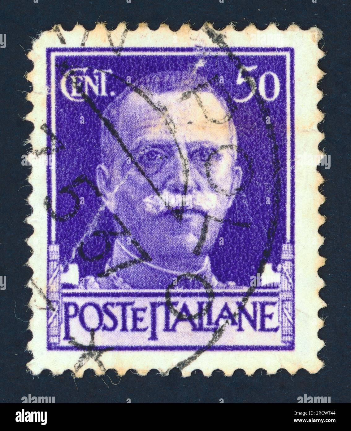 Le roi Victor Emmanuel III (1869 – 1947). Un timbre émis en 1929. Banque D'Images