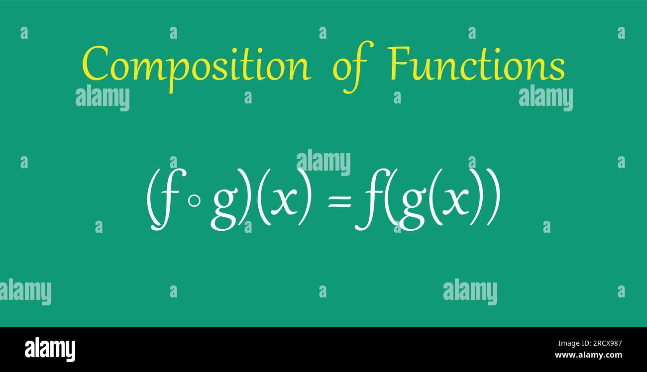 Composition de deux fonctions en mathématiques. Illustration vectorielle scientifique isolée sur tableau noir. Illustration de Vecteur