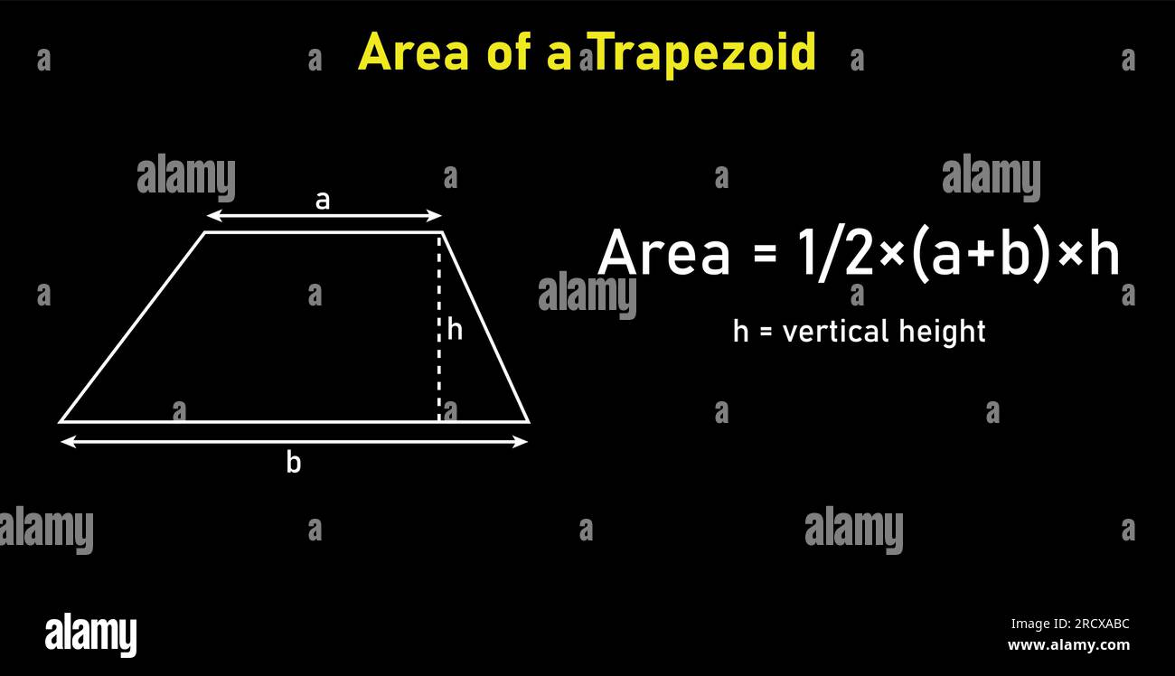 Formule de zone des formes trapézoïdales. Formules de zone pour les formes trapézoïdales 2D. Illustration vectorielle isolée sur fond noir. Illustration de Vecteur