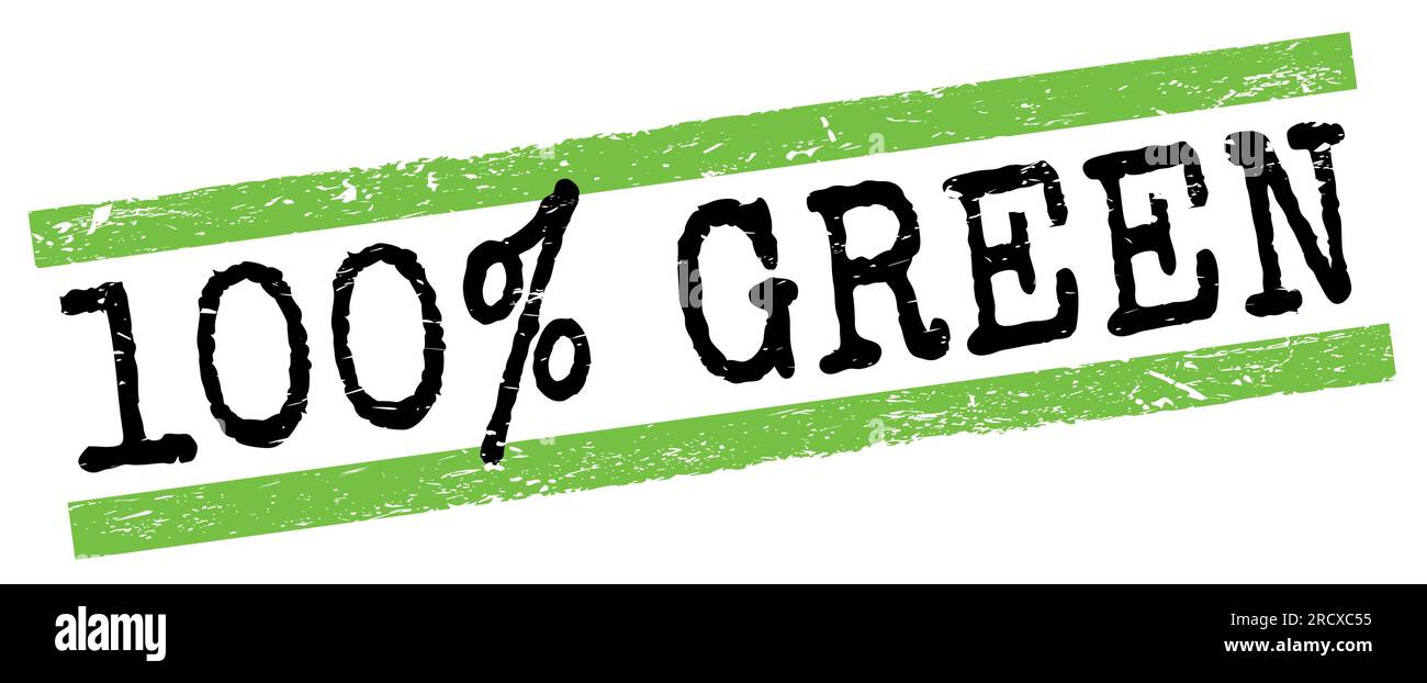 Texte 100% VERT écrit sur le signe vert-noir grungy lignes de timbre. Banque D'Images