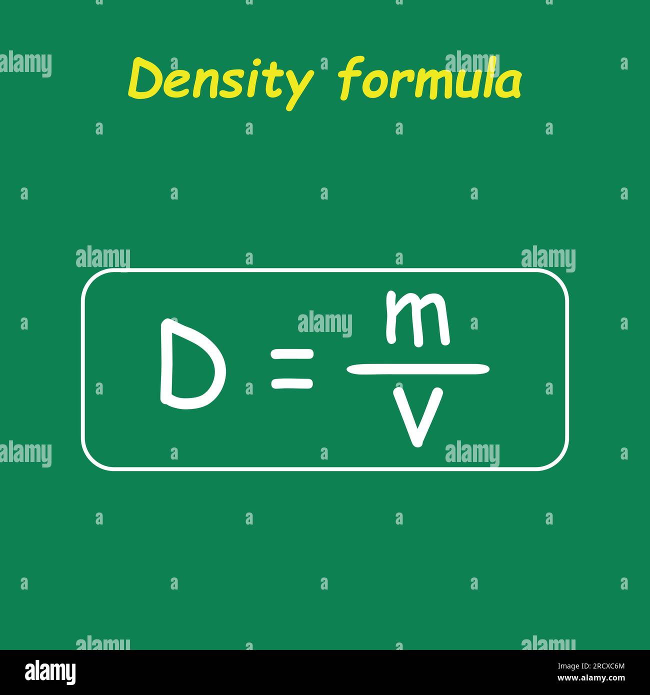 Formule de densité, masse et volume en chimie. Illustration vectorielle isolée sur fond blanc