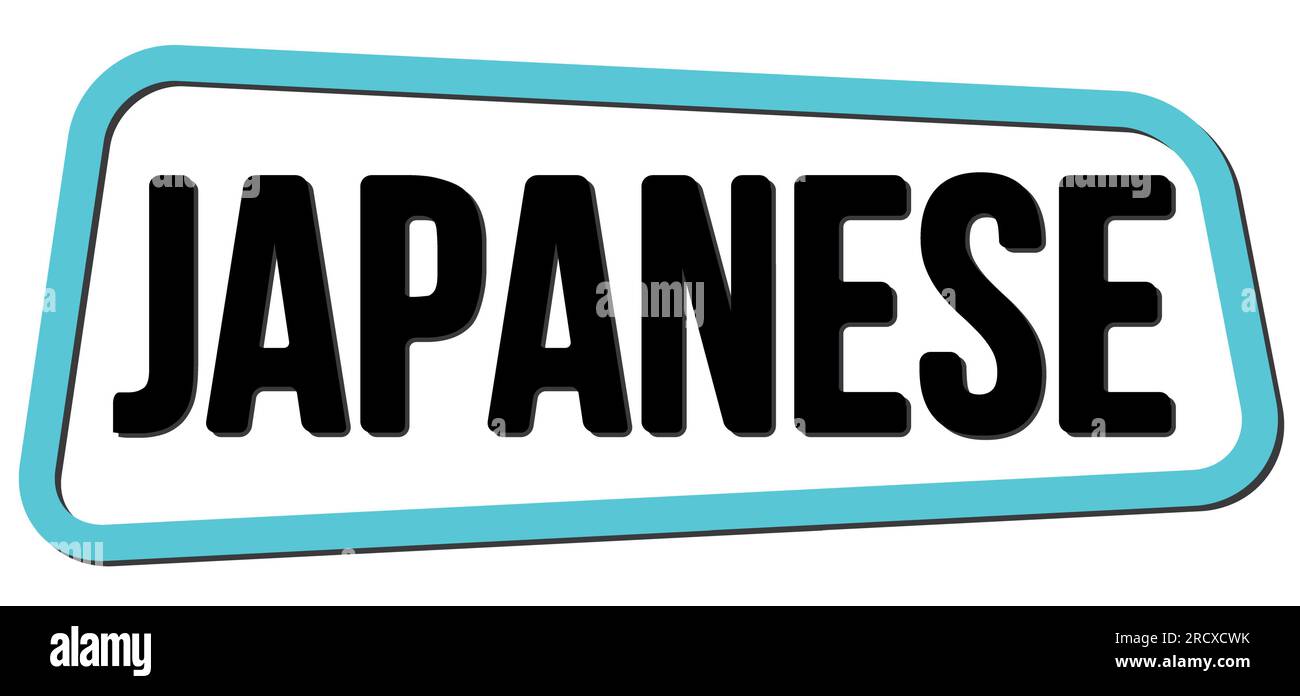 Texte JAPONAIS écrit sur un timbre trapèze bleu-noir. Banque D'Images