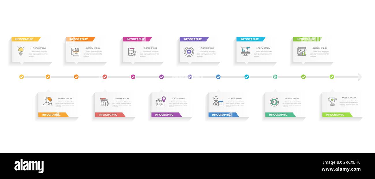 Modèle d'infographie pour les entreprises. Calendrier de diagramme de la chronologie moderne de 12 mois avec diagramme de Gantt, infographie de vecteur de présentation. Illustration de Vecteur