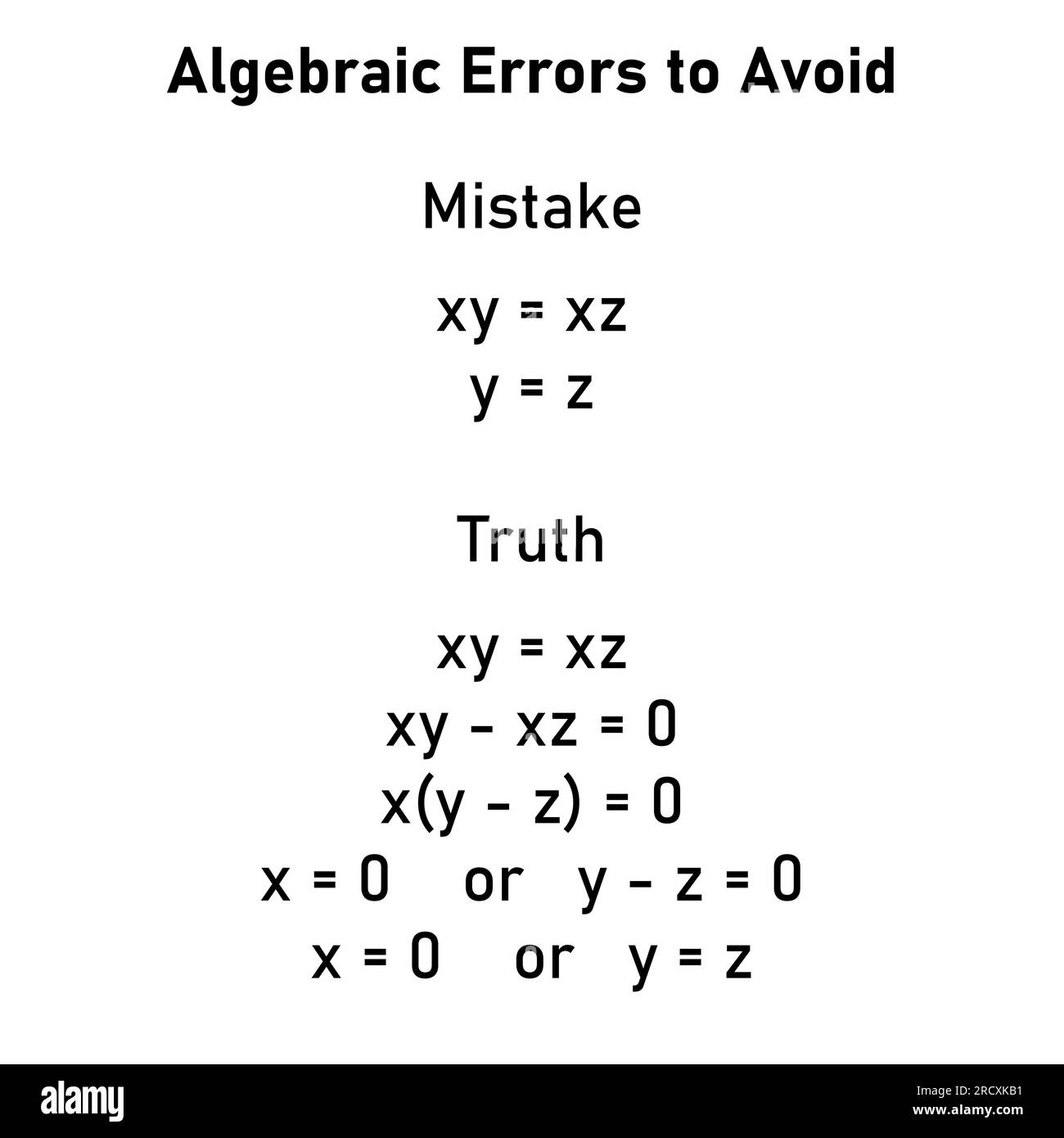 Erreurs mathématiques problèmes et solutions. Erreurs algèbres à éviter en mathématiques. Erreurs courantes en maths. Erreurs d'algèbre communes avec résolution. Illustration de Vecteur