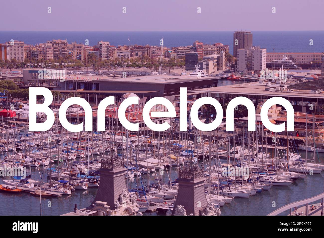 Barcelone, Espagne. Carte postale moderne du nom de la ville. Carte de titre de mot de destination de voyage. Banque D'Images