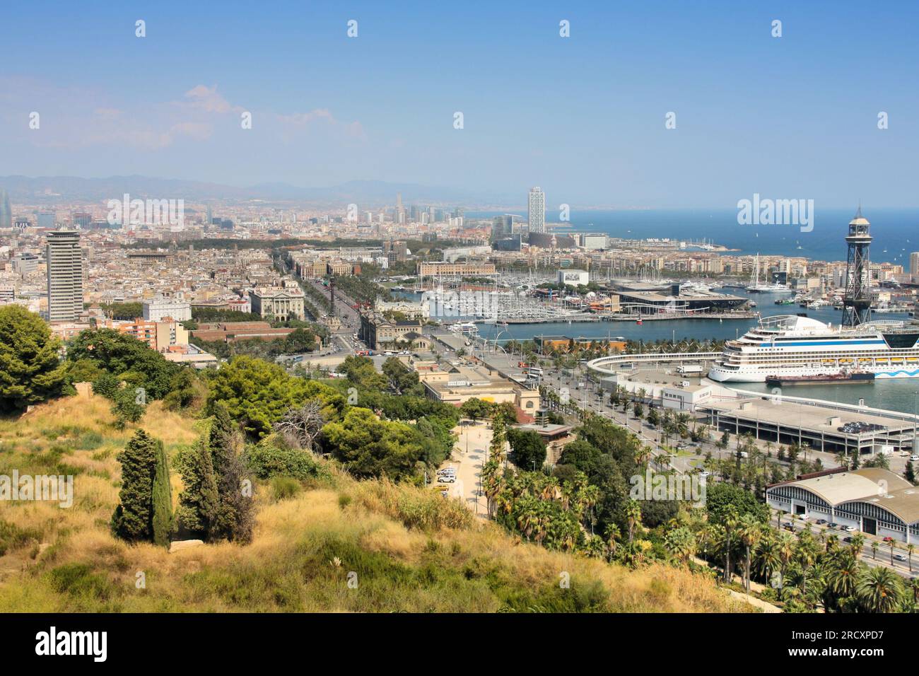 Paysage urbain de Barcelone. Vue aérienne vue de Montjuic. Banque D'Images