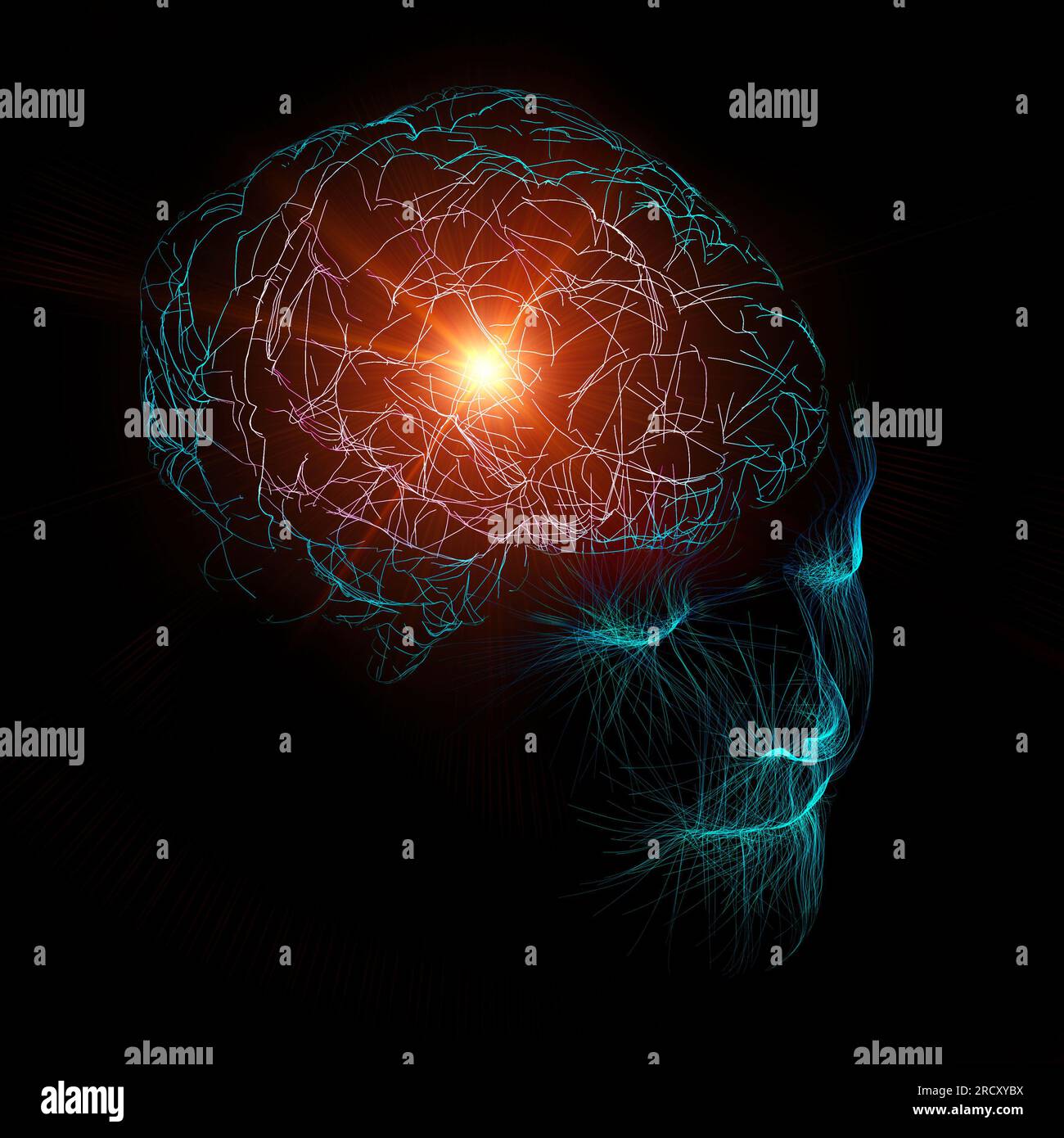 Connexions cérébrales. Neurones et synapses. Communication et stimulus cérébral. Circuit neuronal, maladies dégénératives, Parkinson, Alzheimer. 3d Banque D'Images