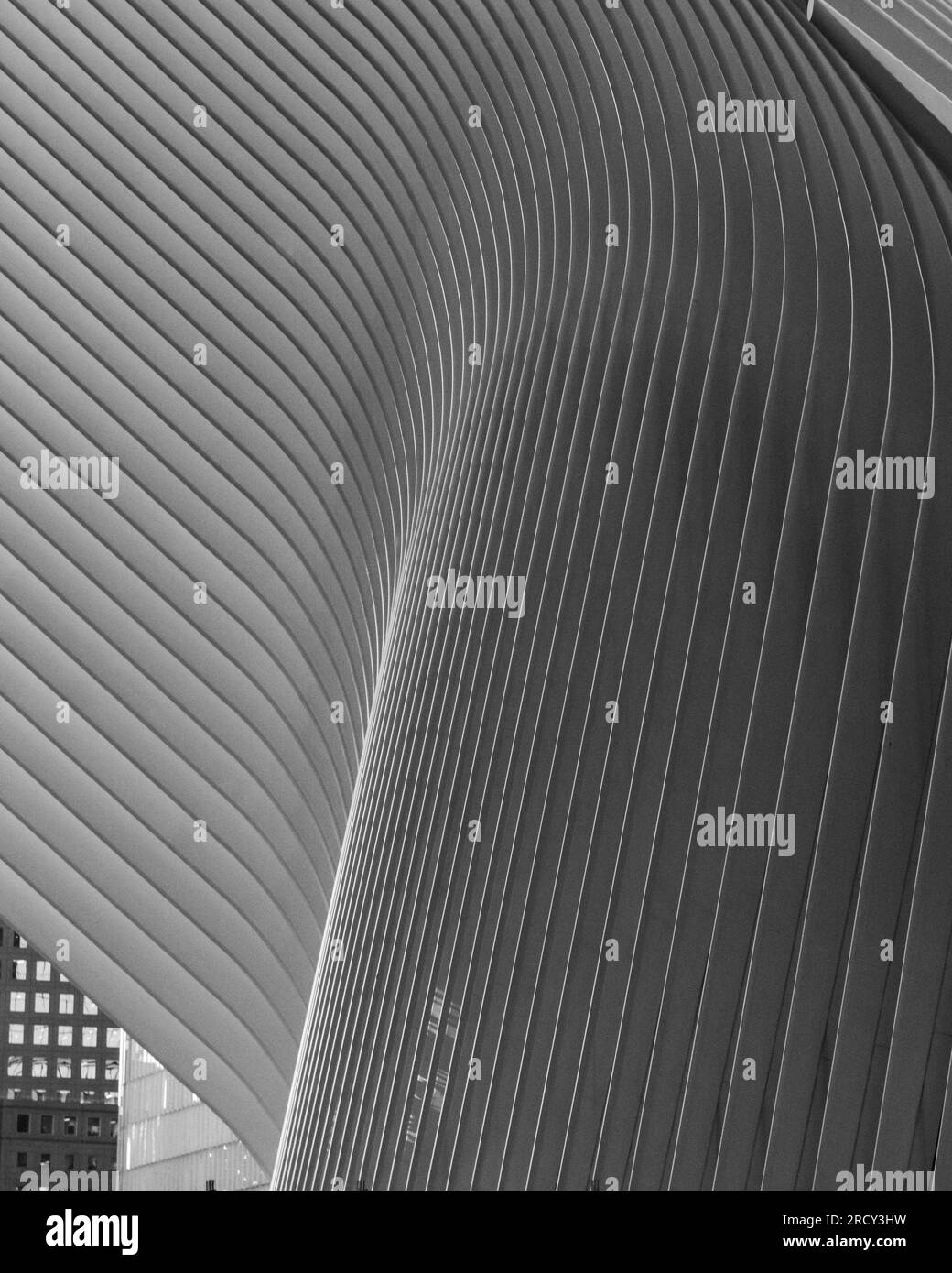 Lignes et formes noires et blanches, créées par le toit de l'Oculus dans le Lower Manhattan, New York Banque D'Images
