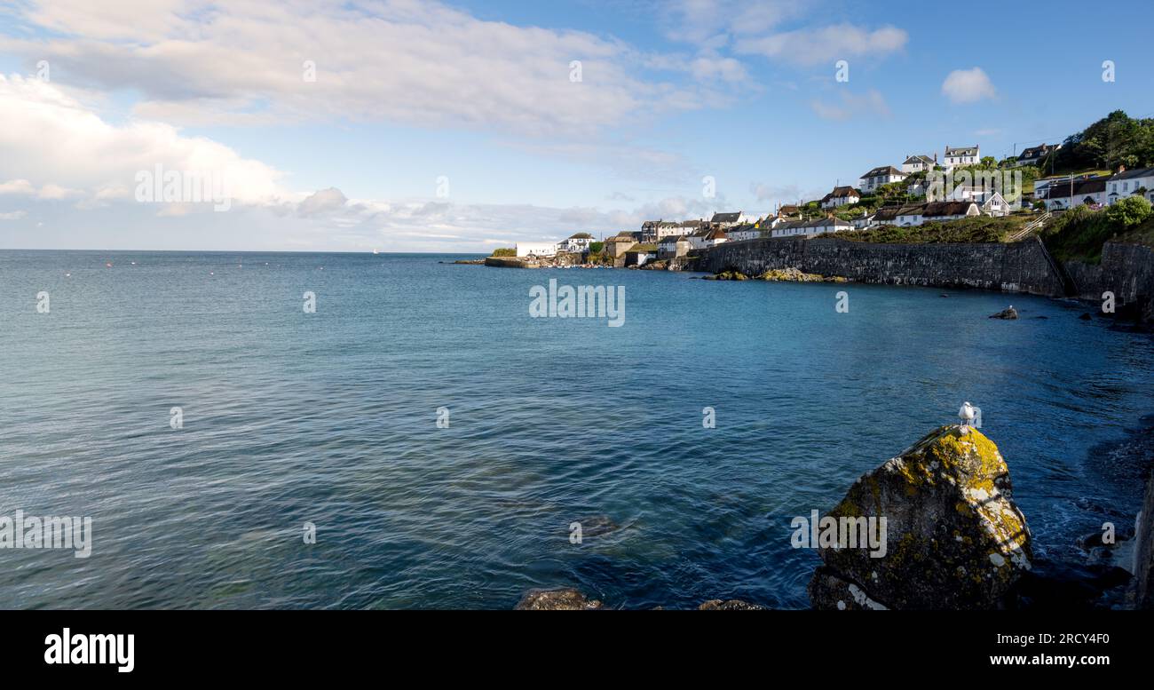 Vue panoramique sur le pittoresque village de pêcheurs cornouaillais et le port de Coverack Banque D'Images