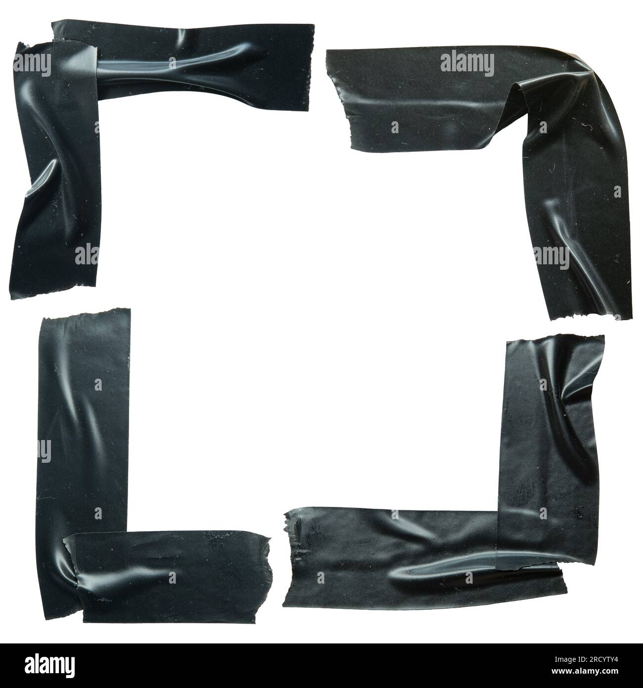 Ruban isolant noir en forme de L pour coller sur le bord du papier. Autocollants noirs sur fond blanc avec chemin de détourage. Banque D'Images