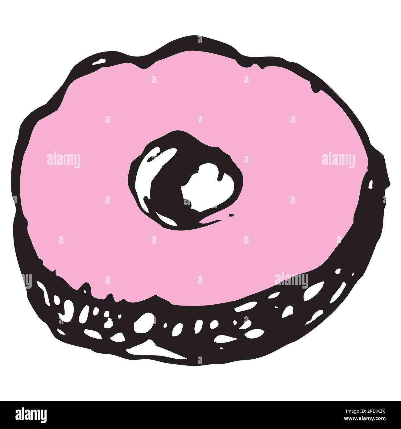 donut avec fondant rose sur le dessus, dessin à l'encre, vecteur, illustration, isoler Banque D'Images