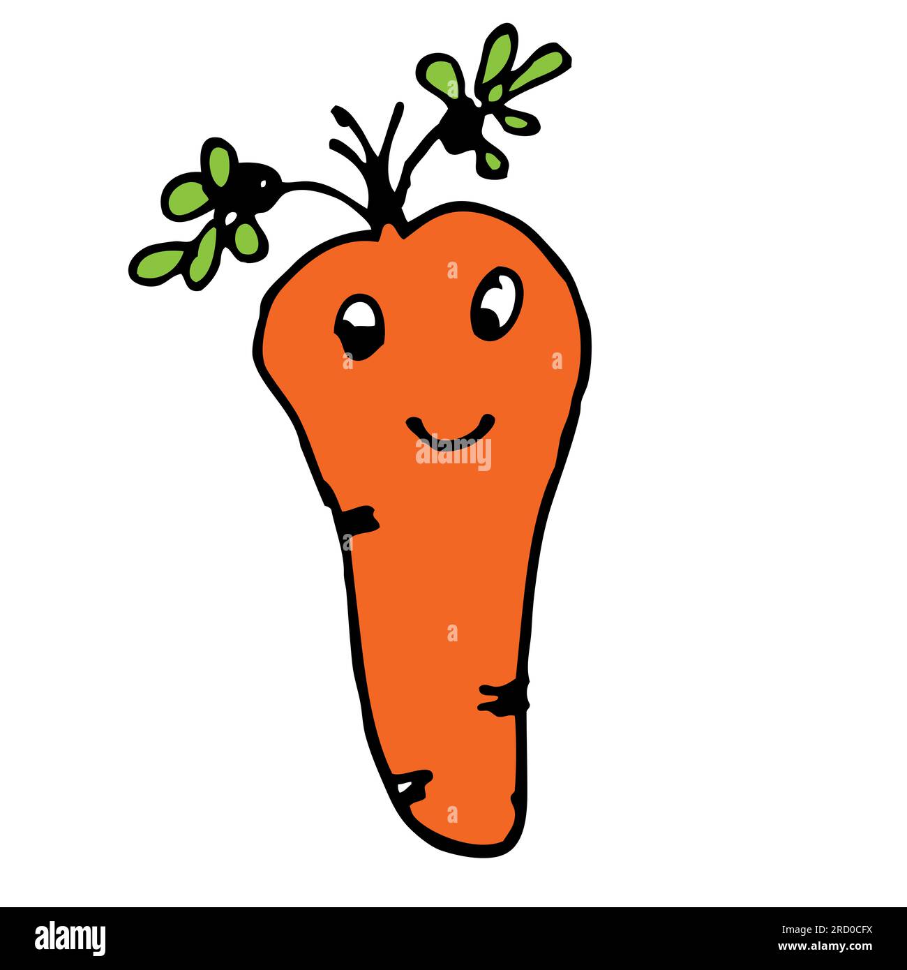 carotte orange avec une queue sur un fond blanc, dessin à la main, vecteur, Banque D'Images