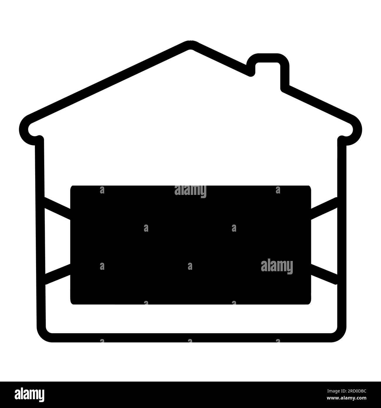Contour icône d'une maison avec un masque pendant la pandémie mondiale de Covid 19. Rester à la maison, illustration vectorielle, isoler Banque D'Images