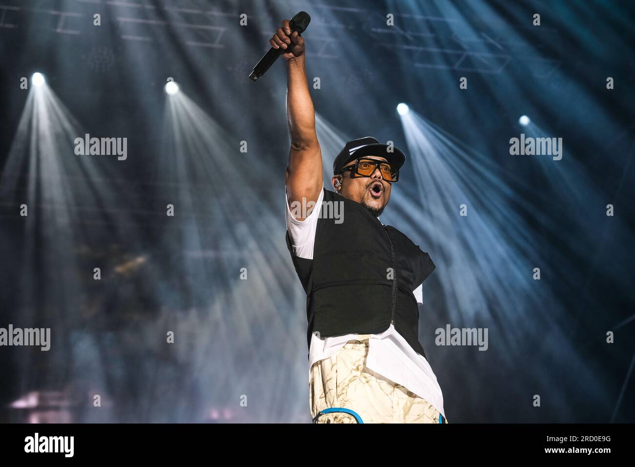 Turin, Italie. 13 juillet 2023. Le groupe de hip hop AMÉRICAIN Black Eyed Peas joue sur scène au Stupinigi Sonic Park 2023 à Turin, en Italie, le 13 juillet 2023. (Photo Bruno Brizzi/Pacific Press/Sipa USA) crédit : SIPA USA/Alamy Live News Banque D'Images