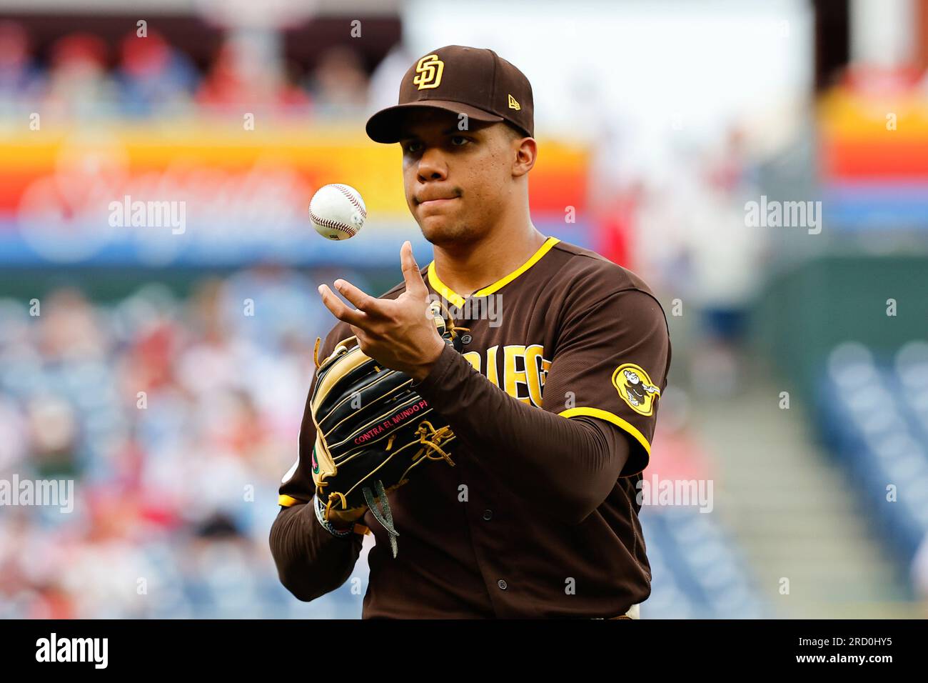 PHILADELPHIA, PA - JULY 14: Juan Soto #22 of the San Diego Padres prior to the game against the Philadelphia Phillies at Citizens Bank Park on July 14, 2023 in Philadelphia, Pennsylvania. (Photo by Rich Graessle/Icon Sportswire) (Icon Sportswire via AP Images) Banque D'Images