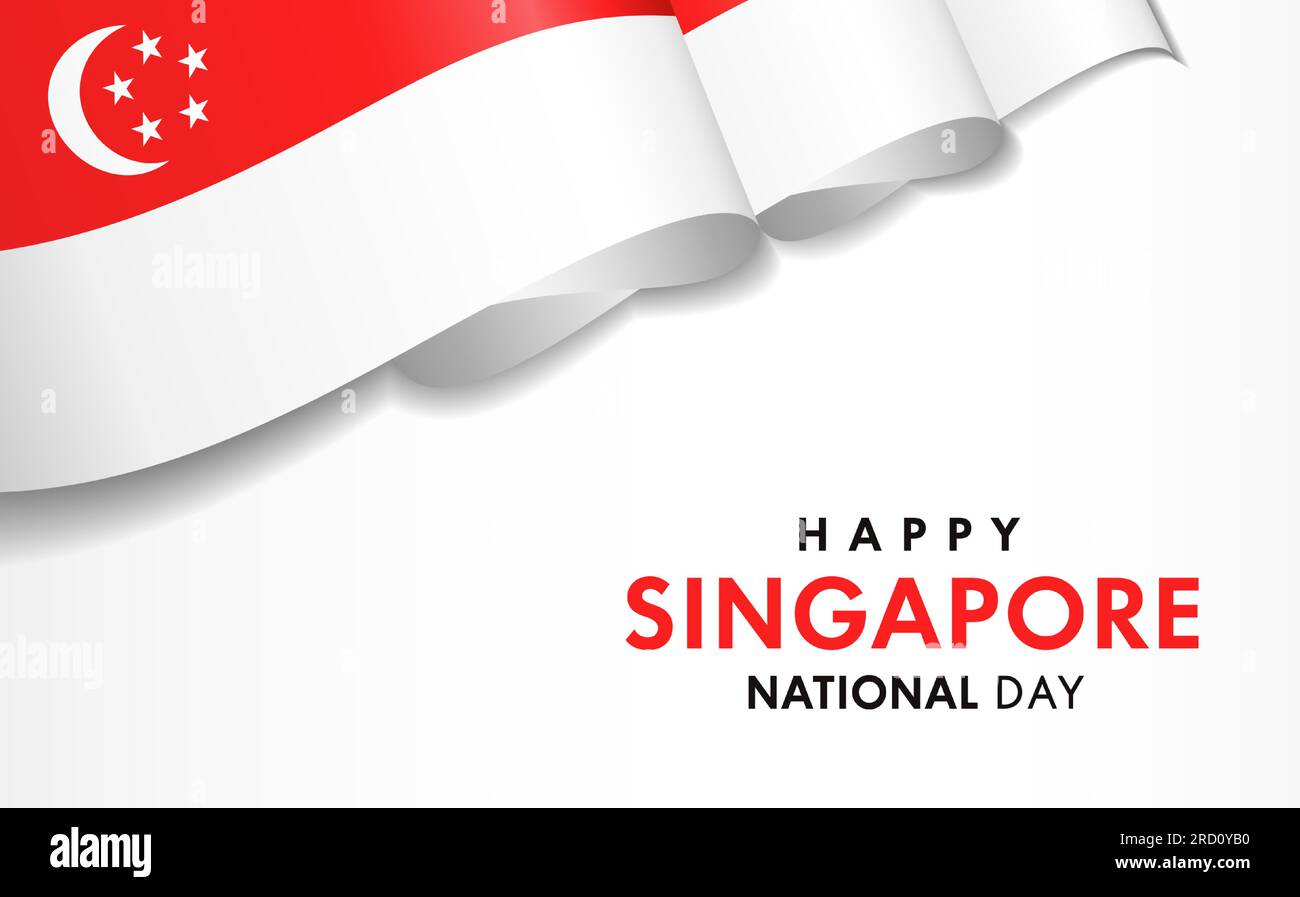 Bonne fête nationale de Singapour avec drapeau agitant 3d. Drapeau patriotique singapourien et texte. Illustration vectorielle Illustration de Vecteur