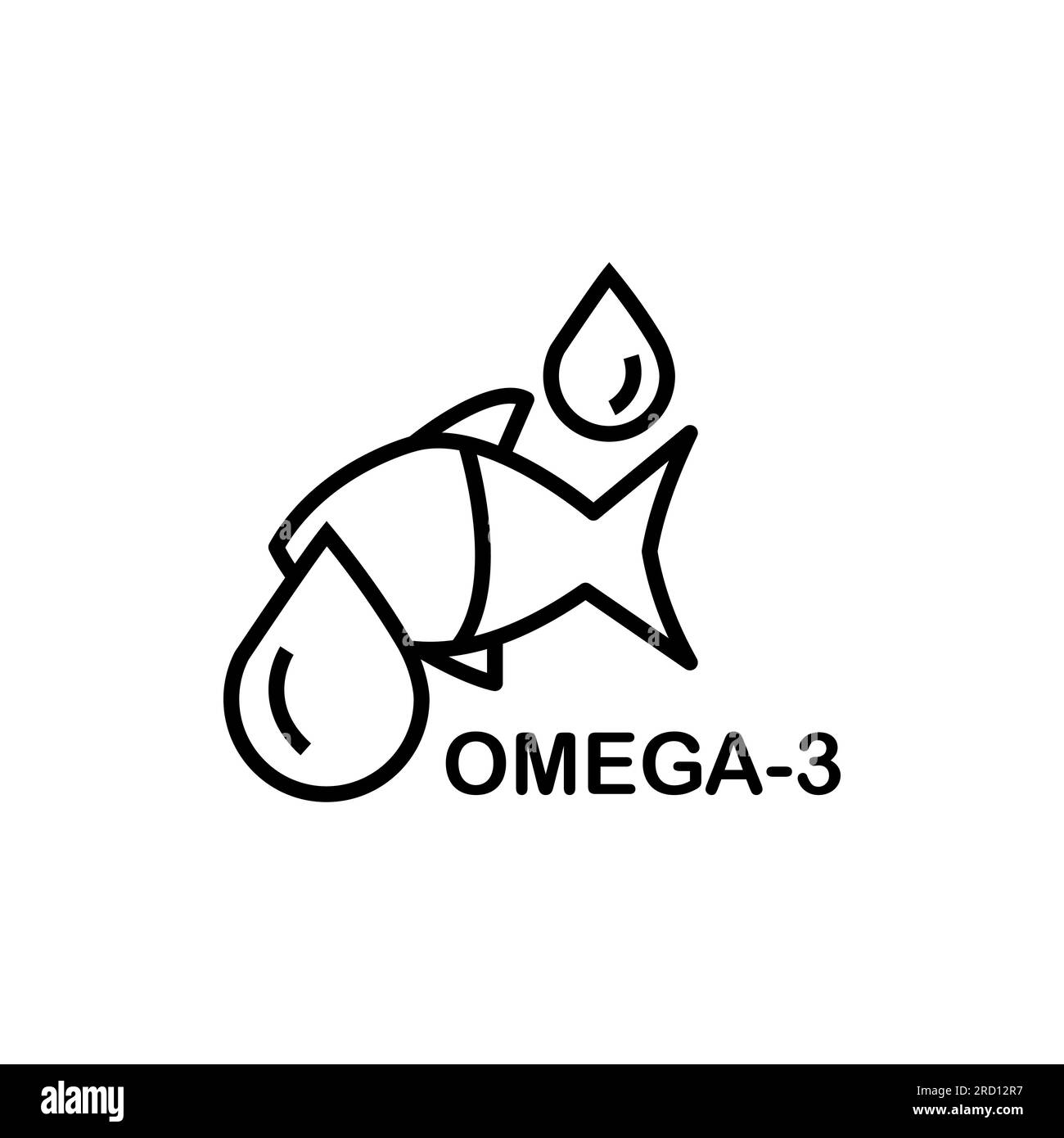 Icône de contour de l'huile de poisson. Supplément alimentaire Omega 3, goutte de graisse multivitaminée, symbole de ligne isolé sur fond blanc. Illustration de Vecteur