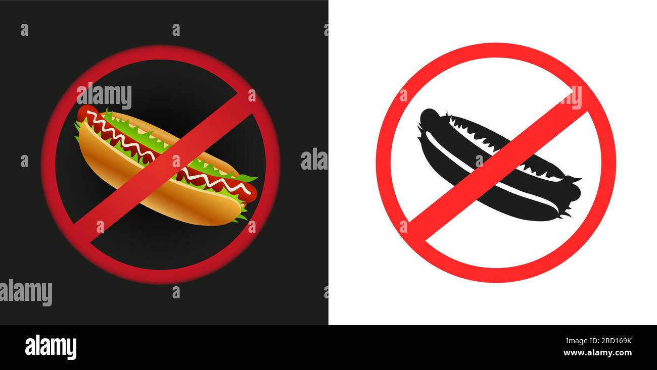 affiche autocollante hot-dogs interdits pour la restauration rapide Illustration de Vecteur
