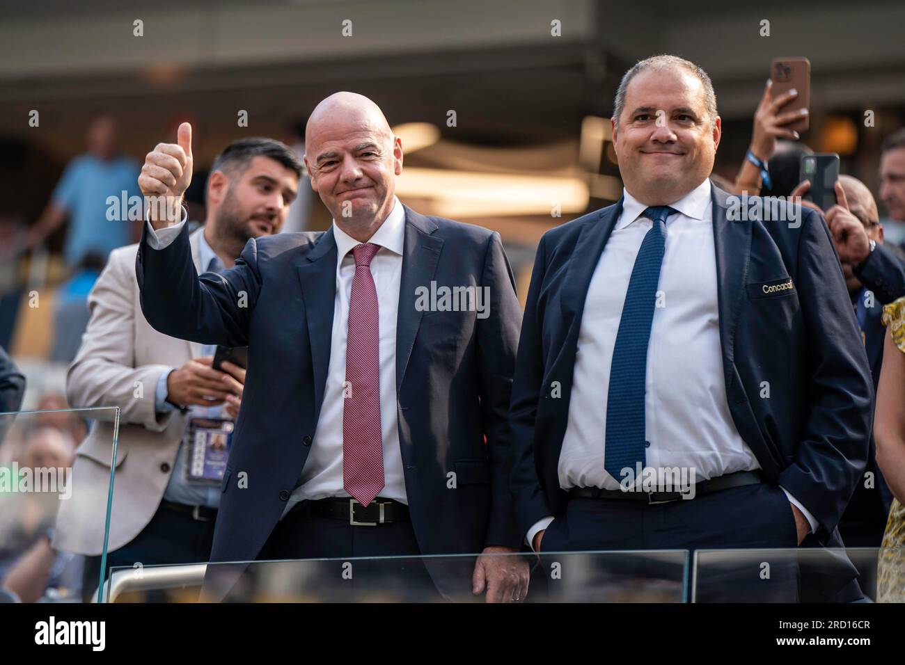 Le président de la FIFA, Gianni Infantino, et le président de la CONCACAF, Victor Montagliani, lors de la finale de la coupe d'or de la CONCACAF 2023 entre le Mexique et le Panama, dimanche J. Banque D'Images