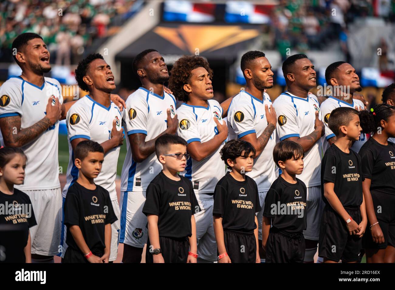 Panama lors de l’hymne national de la finale de la coupe d’or de la CONCACAF 2023 contre le Mexique, dimanche 16 juillet 2023, au stade SOFI, À Inglewood, CA. Mexique Banque D'Images