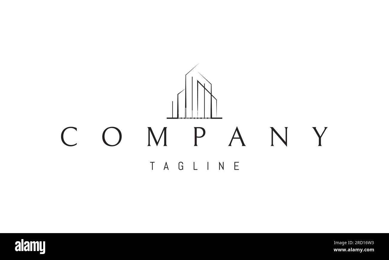 Logo vectoriel sur lequel une image abstraite d'un gratte-ciel moderne dans un style linéaire. Illustration de Vecteur