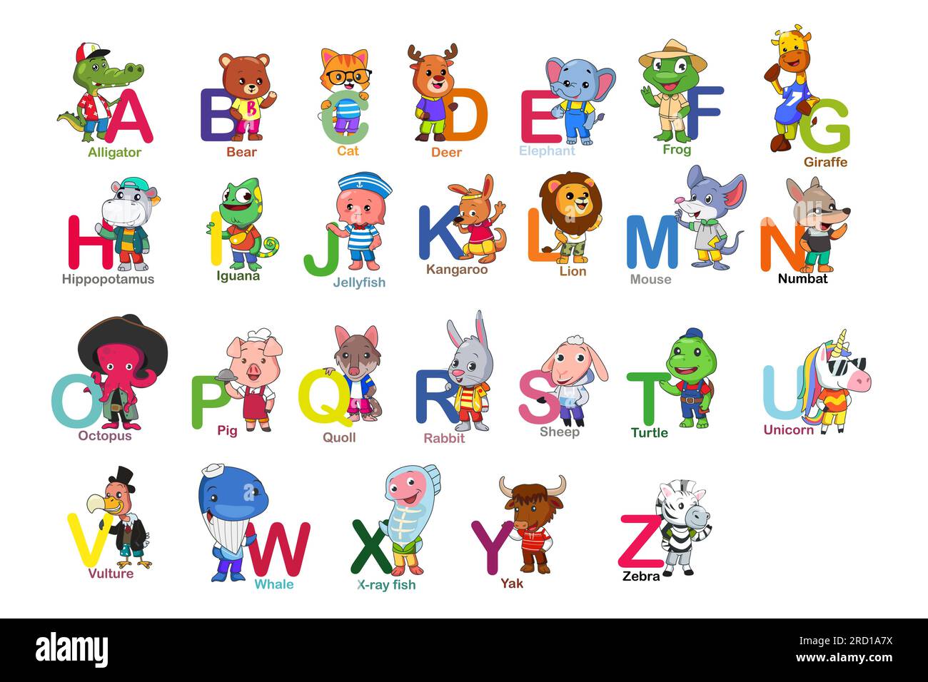 Une illustration vectorielle de Alphabet Animals A-Z Cartoon Illustration de Vecteur