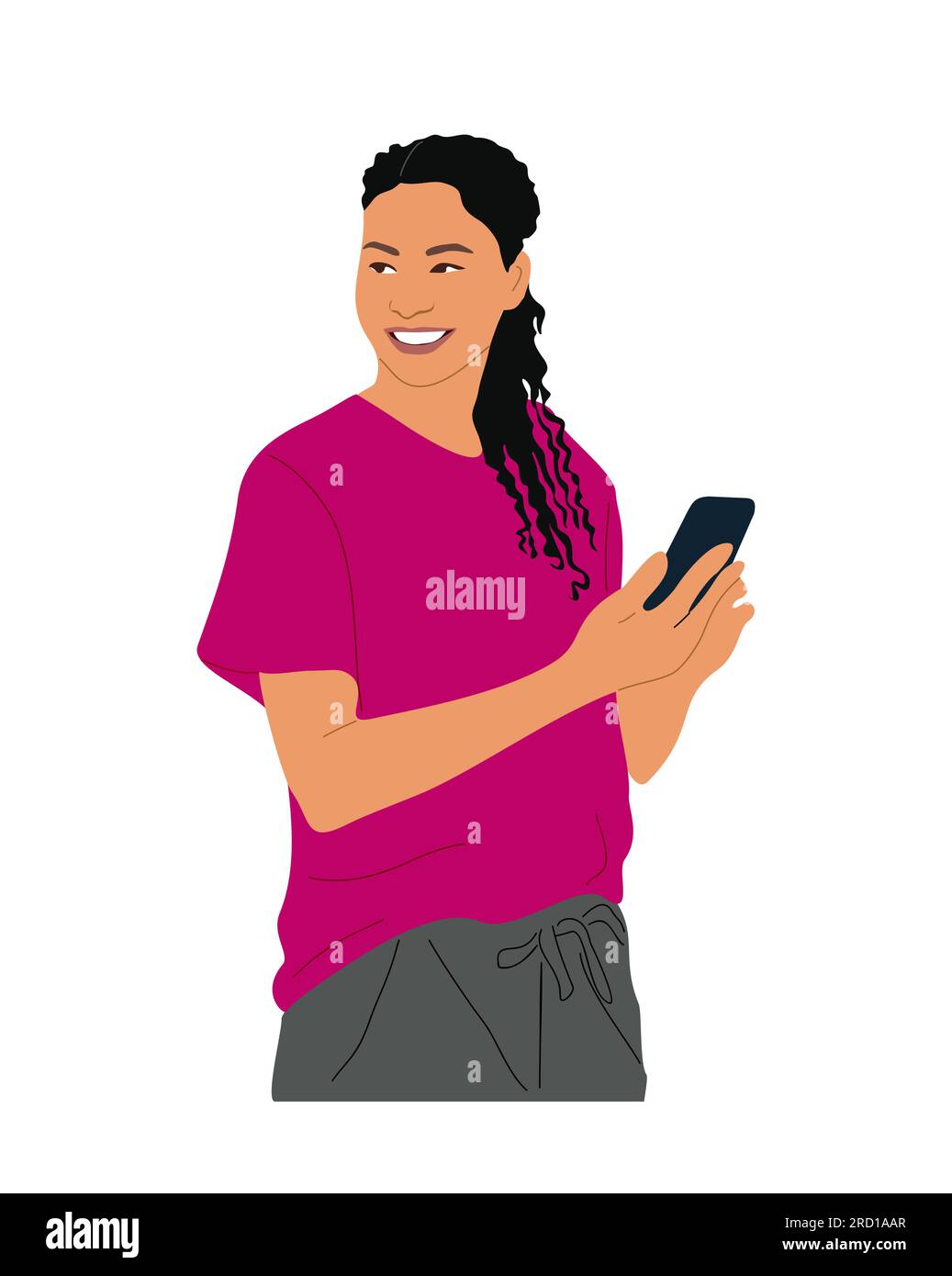 Femme d'affaires dans des vêtements décontractés avec téléphone portable Illustration de Vecteur