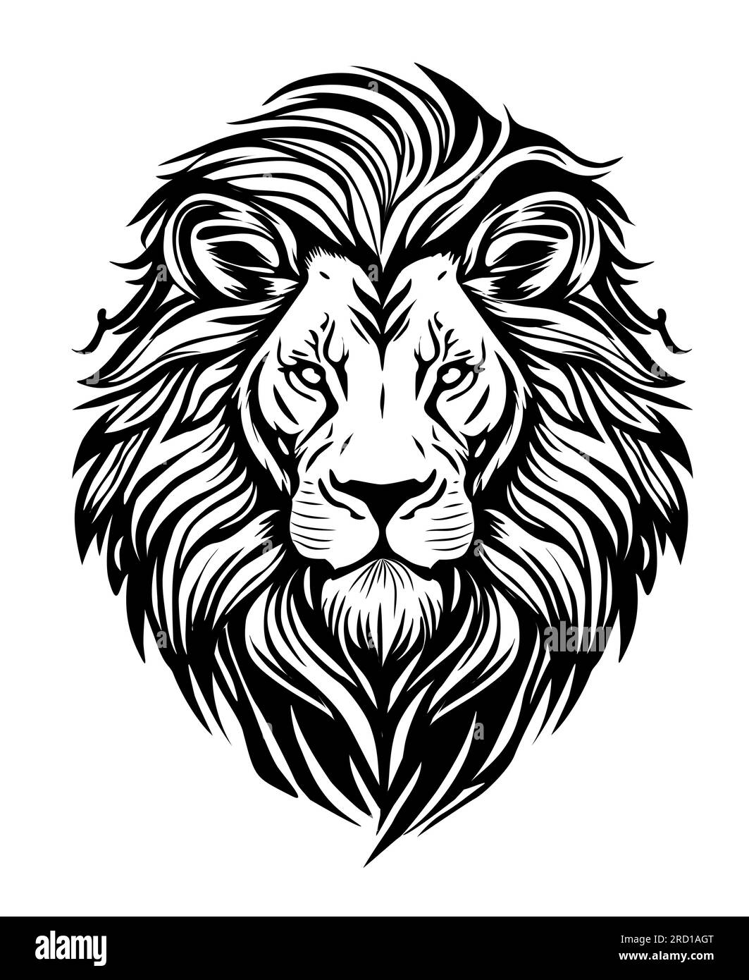 Conception de tatouage de dessin noir et blanc de tête de lion. Illustration de Vecteur