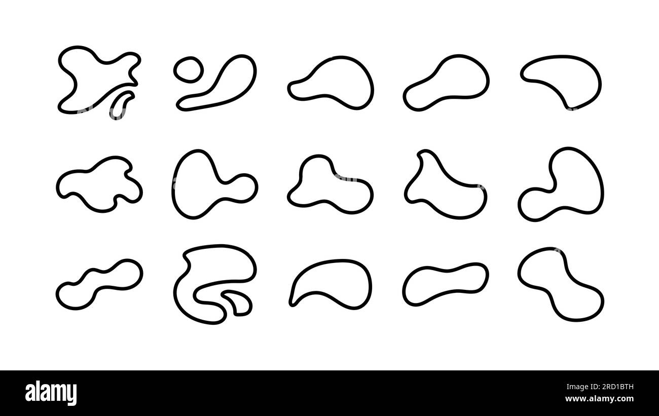 Esquissez des formes de blob, des éléments abstraits ronds fluides ou liquides. De l'eau de tache noire simple se forme. Illustration vectorielle. Illustration de Vecteur