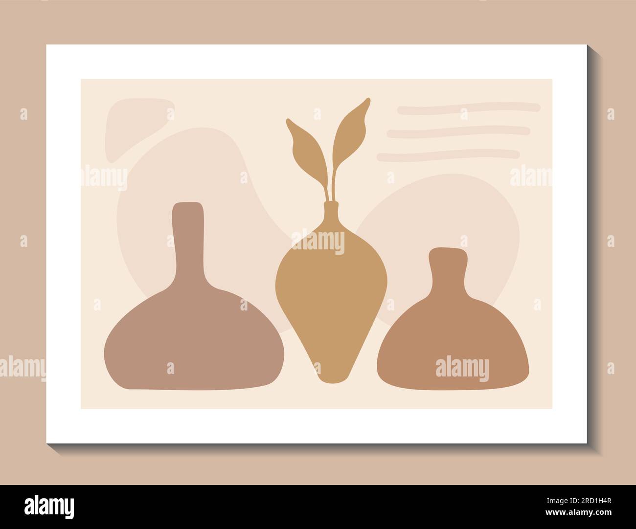 Art mural Boho dessiné à la main dans des couleurs pastel. Affiche horizontale avec vases. Illustration vectorielle Illustration de Vecteur