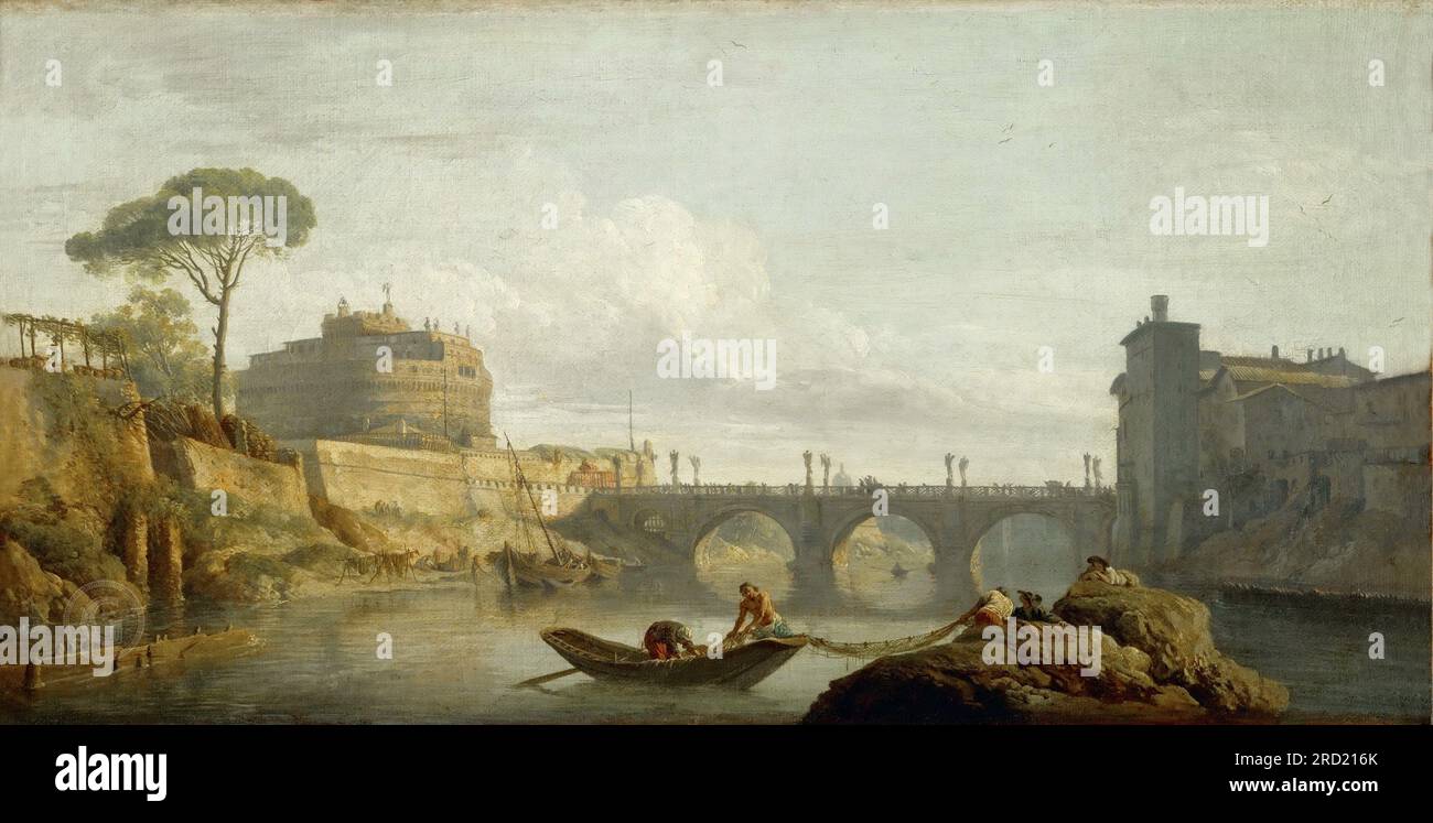 Claude-Joseph Vernet -- Pont et Château Sant Angelo à Rome 1745, 40х77 Banque D'Images