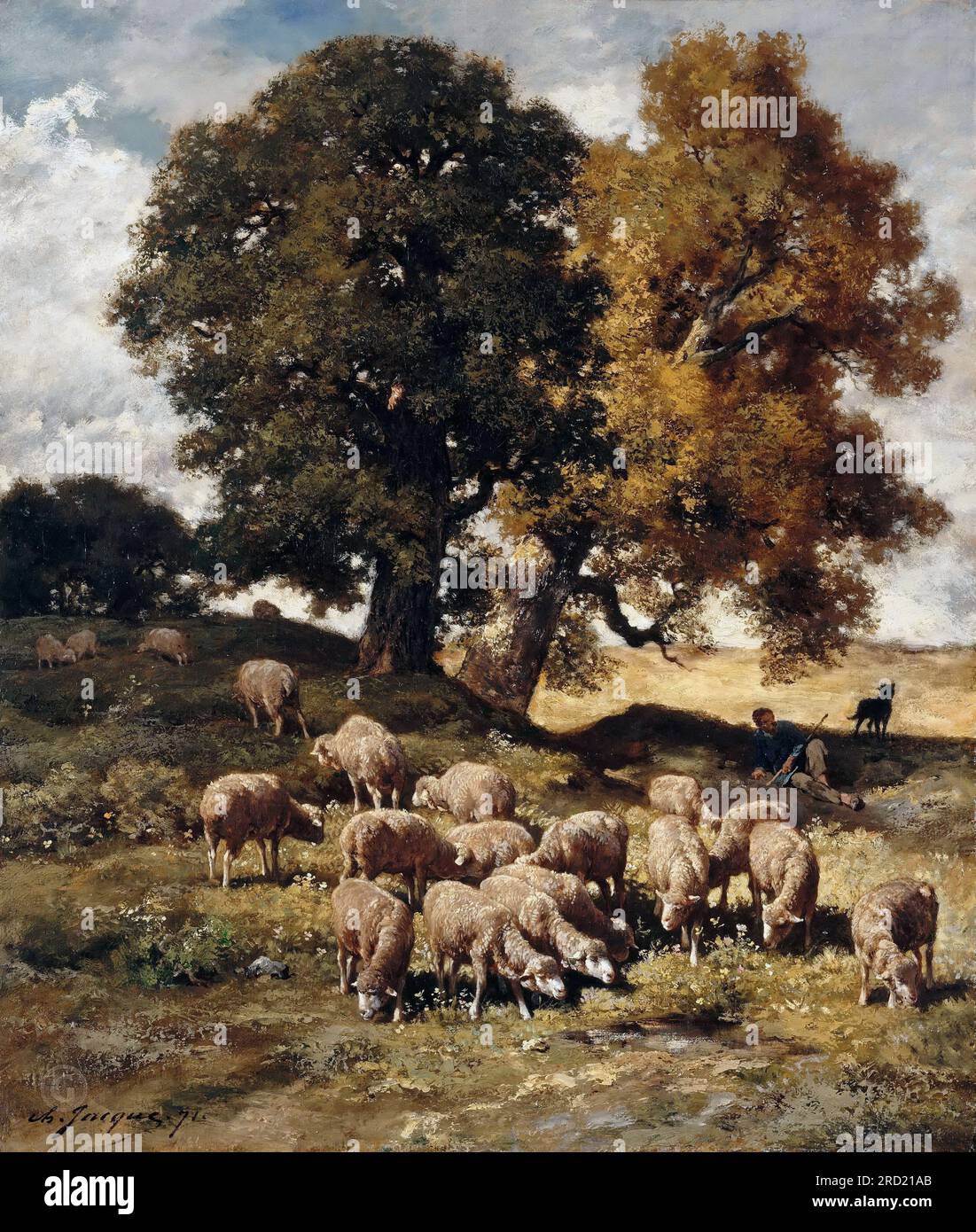 Charles Émile Jacque -- pâturage des moutons 1871, 75х64 Banque D'Images